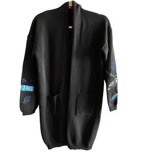 H Style ~ Black Long Cardigan ~ two front pockets ~ size medium